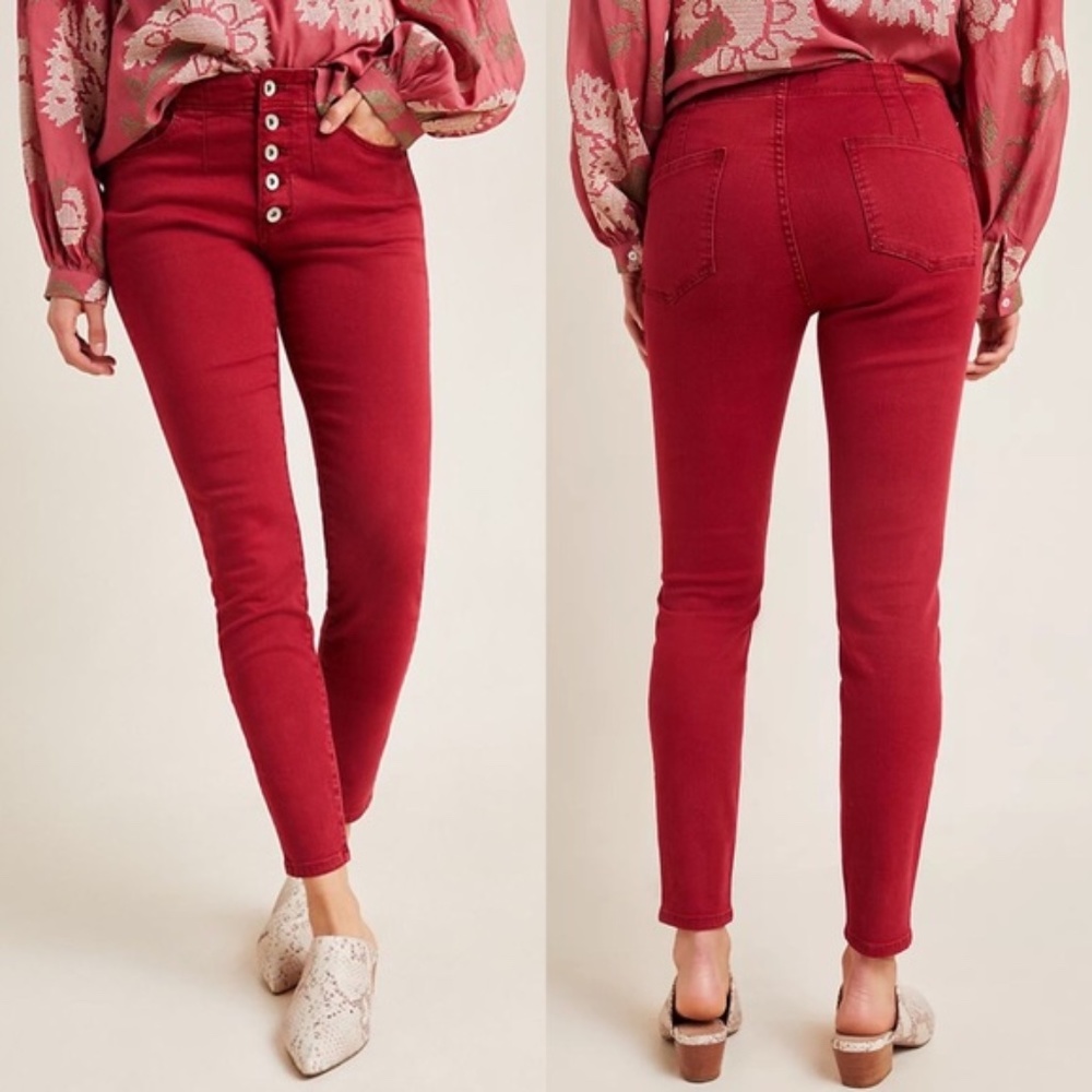 Anthro Pilcro Letterpress Women's High-Rise Skinny Jean Button Fly Red Maroon 27